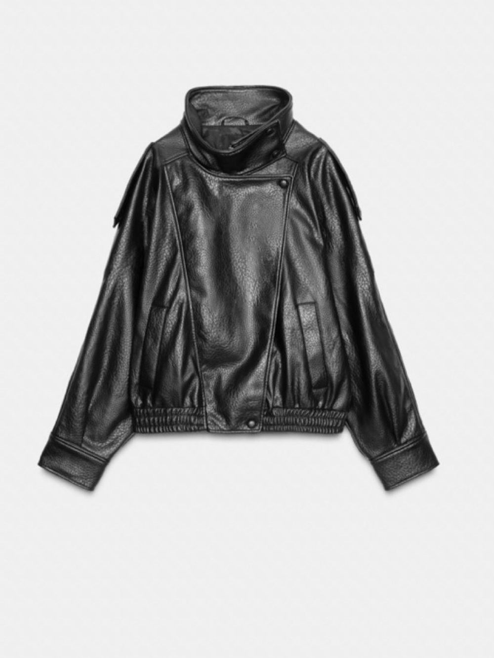 Zara Black Faux Leather Trucker Jacket